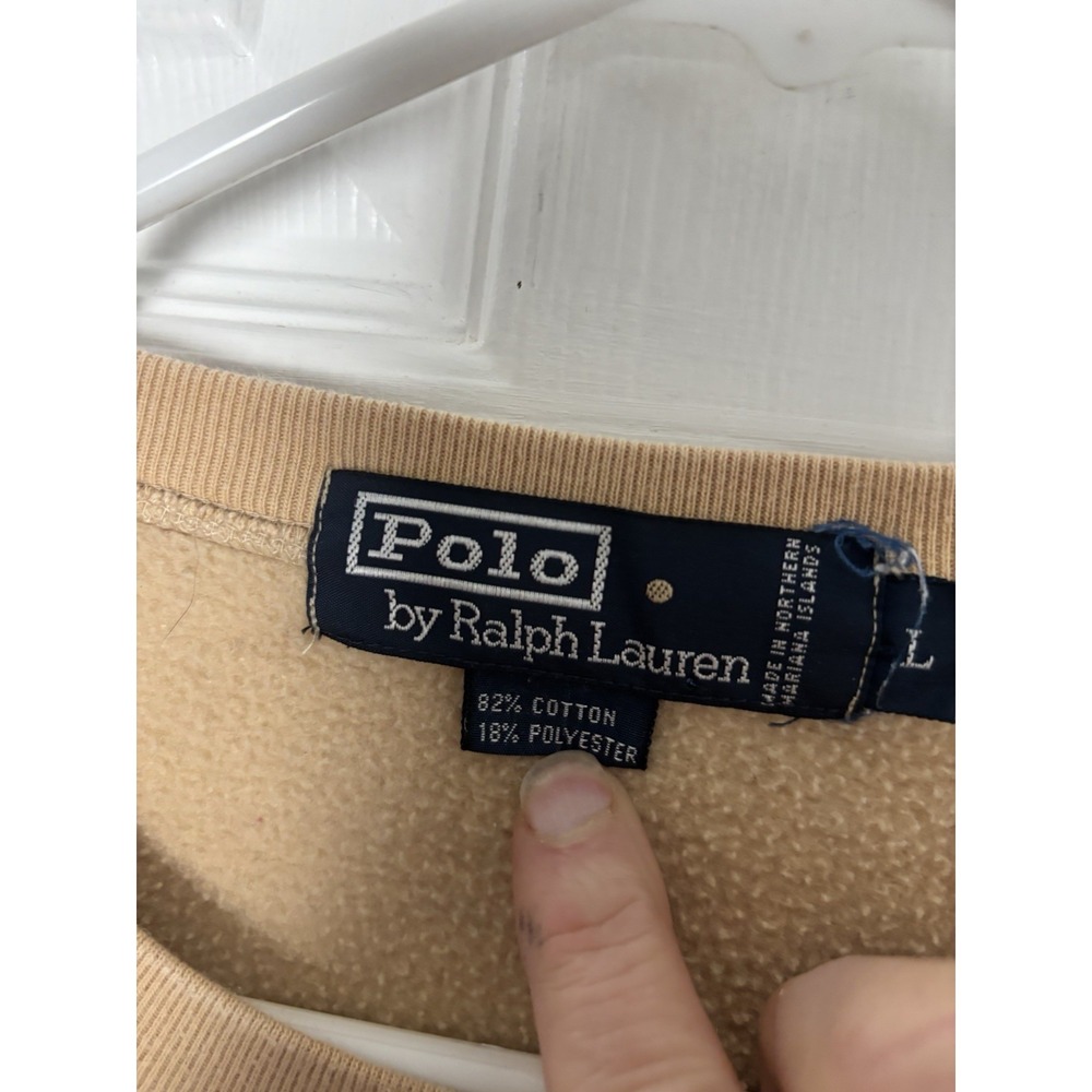 VINTAGE Polo Ralph Lauren Crewneck Sweatshirt Size Large Khaki Black Pony - Picture 4 of 9